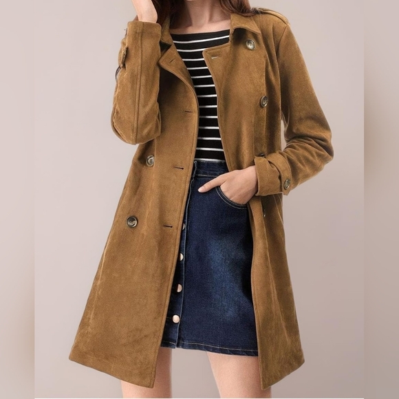 Allegra K Jackets & Blazers - Allegra K Women Faux Suede Trench Coat Jacket with Belt Size XS